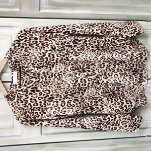 PFEFFINGER Cheetah Print Blouse, Size Medium, 97% Polyester